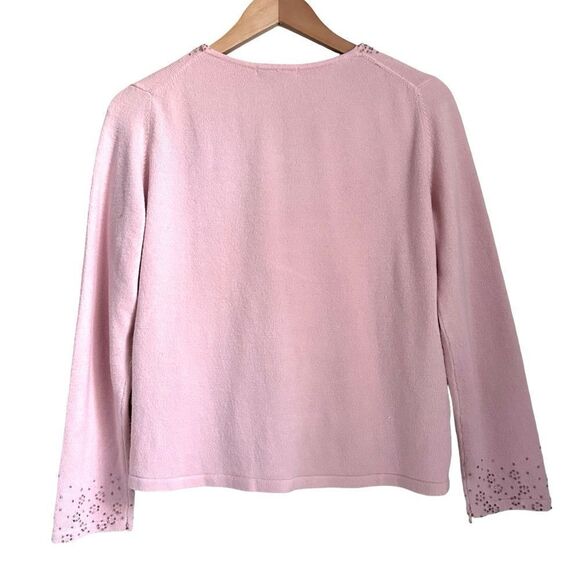 Vintage Women Petite M Sweater Cardigan Pink Gold Beaded Ornate Sparkle Jacket - Picture 2 of 11